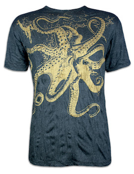 SURE Men´s T-Shirt - The Giant Kraken Special Edition Gold Size M L XL Octopus Goa Psy Trance Psychedelic Art