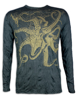 SURE Men´s Longsleeve - The Giant Kraken Special Edition Gold Size M L XL Octopus Psychedelic Art Techno