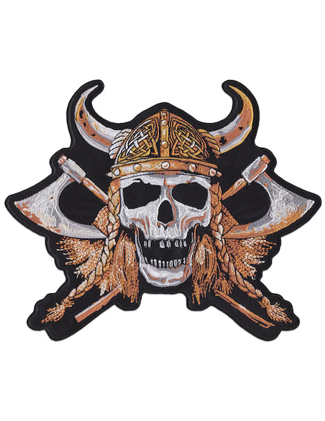 Viking Skull And Crossed Axes Kingsize Patch Iron Sew On